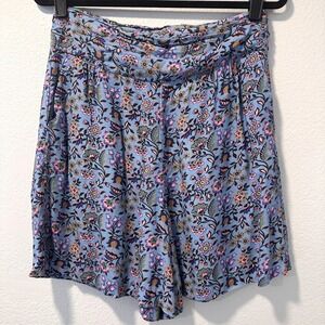 Boden Size-8/UK-12 Blue Ruched Waistband Shorts Dusty Oriental Meadow